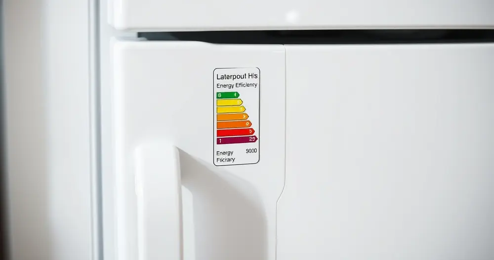 Etiqueta de eficiência energética afixada em porta de geladeira