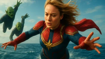 Capitã Marvel Brie Larson Carol Danvers Skrulls oceano queda